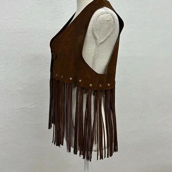 Ultra Rare Vintage Duette Leather Fringe with Chains Vest Made in Spain - Picture 12 of 16